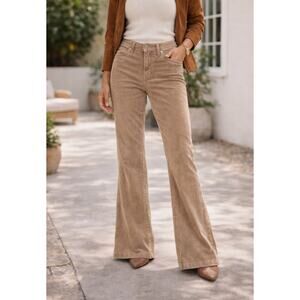 70s Retro Old Money Stretch AEO Super Hi-Rise Flare Corduroy Pants Tan 2S